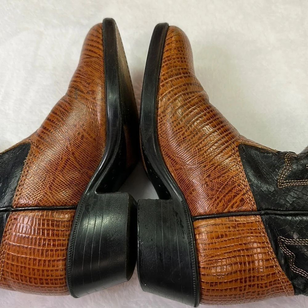 Texas Kids Leather Rodeo Cowboy Boot Equestrian Western Tan/Black Size 9